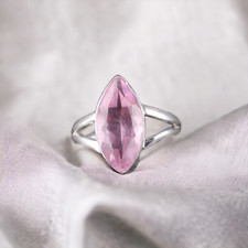 Natural Morganite Gemstone 925 Sterling Silver Ring. Pink Marquise Ring.
