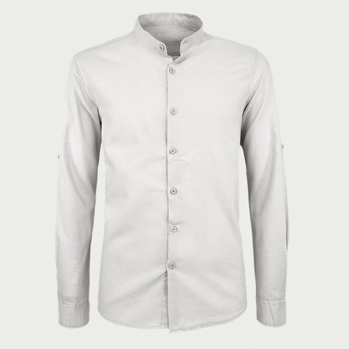 Camicia Uomo Di Lino Casual SlimFit Manica Lunga Collo Coreana Celeste Blu Veque - Foto 22 di 53