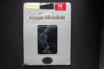 Vintage Eurobella blickdichte Strumpfhose Gr. 44-46 Schwarz Rosen 40 den Neu