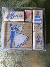 Set 5 Tampons Artemio Bois Mousse thème Mariage, Couple De Mariés, Gâteau, Menu