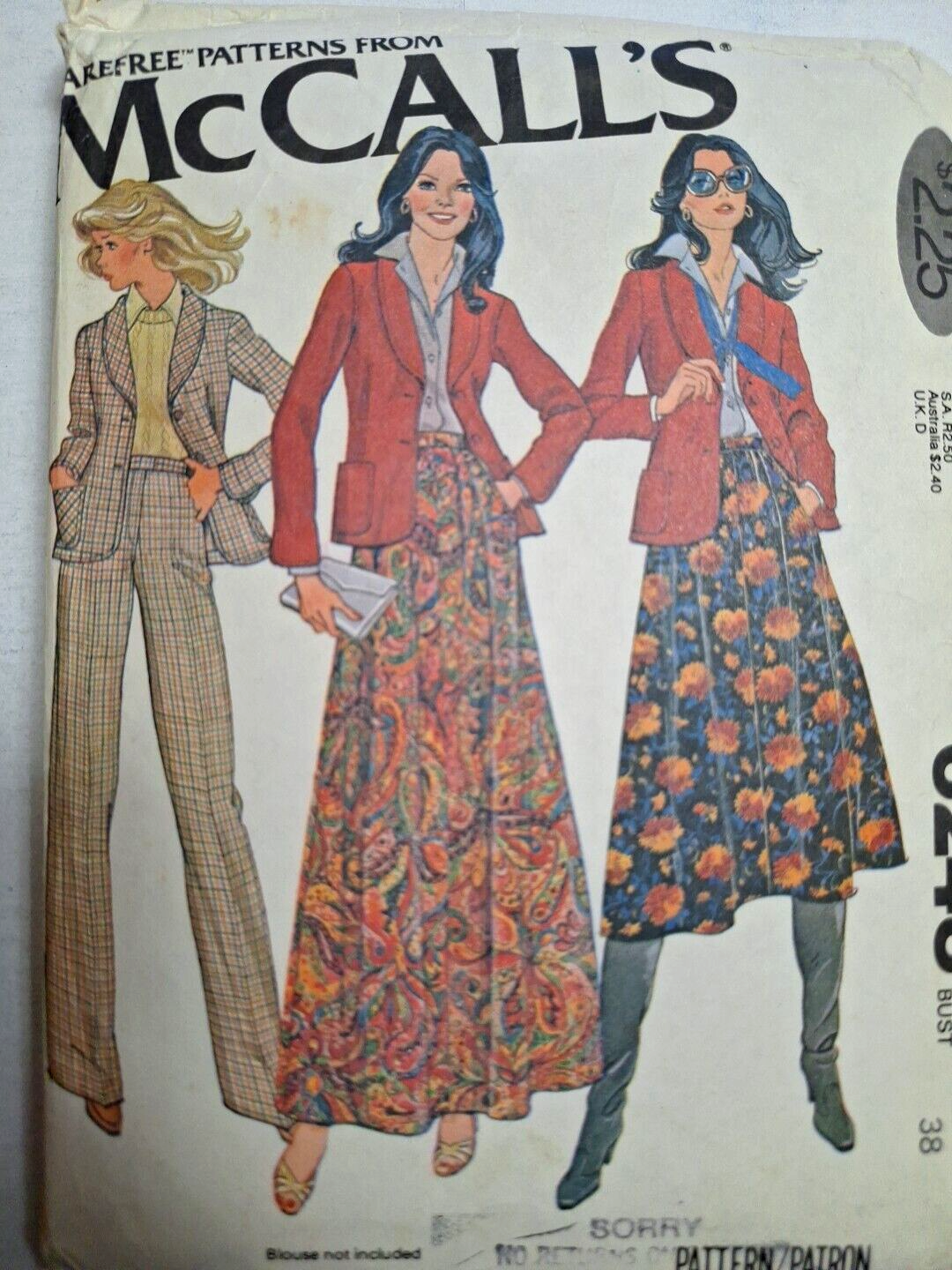 Blazer Jacket Skirt Pants 16 McCalls 6248 Sewing Pattern VTG Cut Carefree Maxi-image