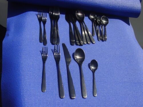 IKEA TILLAGD DRAGON BLACK 22185 21 PCS FOR 3 STAINLESS CUTLERY FLATWARE MODERN