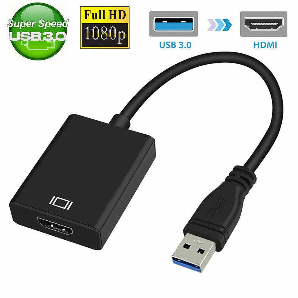 USB HDMI Adapter USB zu HDMI Adapter USB 2.0 3.0 HD 1080P (Schwarz) - Bild 2 von 4