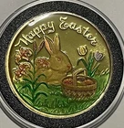 Happy Easter Bunny Gift Present Enamel Coin 1 Troy Oz .999 Fine Silver Round