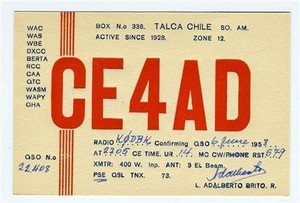 CE4AD QSL Card Talca Chile 1958