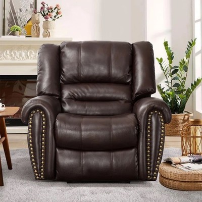 Brown Leather Recliner Large Chairs Manual Arm Chair Recliners Nailhead Oversize