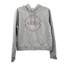 Aeropostale Womens Pullover Hoodie Cropped Gray/Multi Size Large