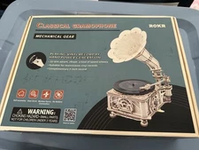 Classical Gramophone Mechanical Gear 3D Wooden Puzzle Kit Really Works NIB
