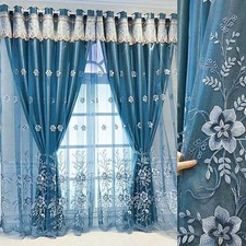 European Double Layer Embroidered Curtains w/ Valance 54x84