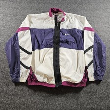 Vintage Nike Colorblock Windbreaker Jacket Womens L 12-14 Purple White Track 90s