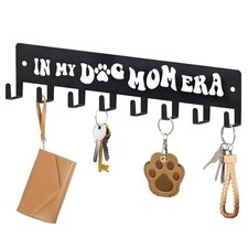 Black Modern Key Holder, 8 Hooks, 11.8x2.56 Inch, Iron, Wall Mount, Dog Leash