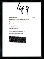 AJ Johnson RC 2024-25 Immaculate Sneaker Swatches Auto /49 Redemption [mty