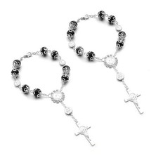 2PCS Car Rosary for Rearview Mirror, Charm Personalized Blessing Black, 2 PCS