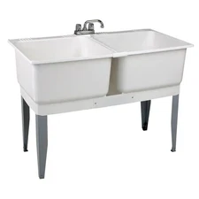 mustee 46 x 34 in. plastic laundry tub white double basin utility sink w/ faucet