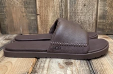 UGG SEASIDE II SLIDE SANDALS MENS SIZE US 10 / EU 43 LUGGAGE LEATHER ~ BROWN