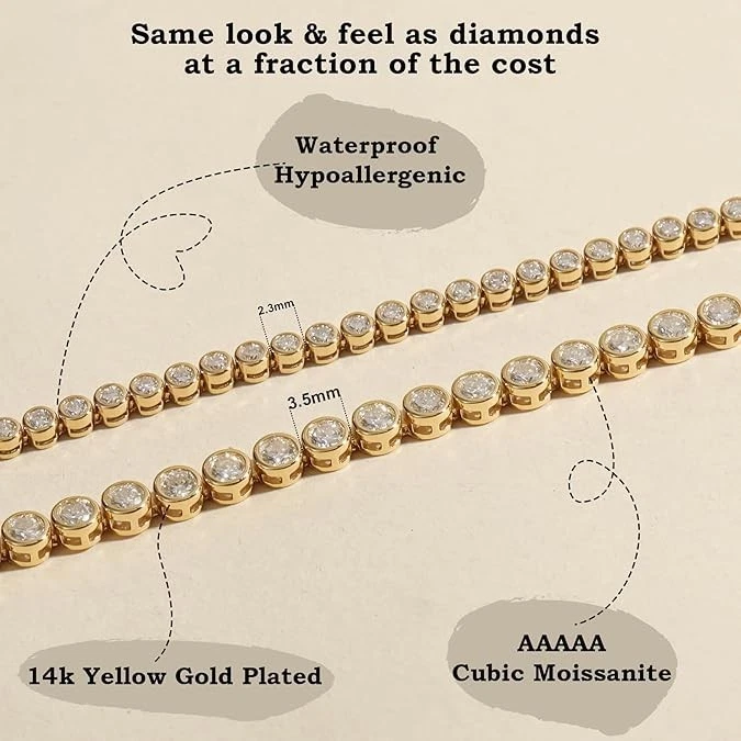 Pulsera Tenis Bisel Chapada en Plata 925 Con Oro 14k PLATA 925 Corte Redondo Foto 4 de 4