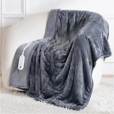 Electric Heated Blanket Throw, Soft Sherpa Flannel, 8 Heating Levels, Gray 50x60