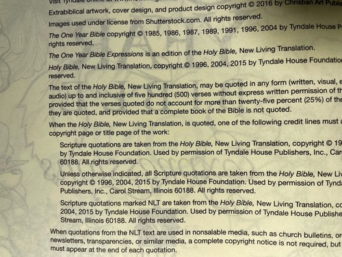 The One Year Bible - Expressions NLT by Tyndale 2016 Trade Paperback - Picture 13 of 19