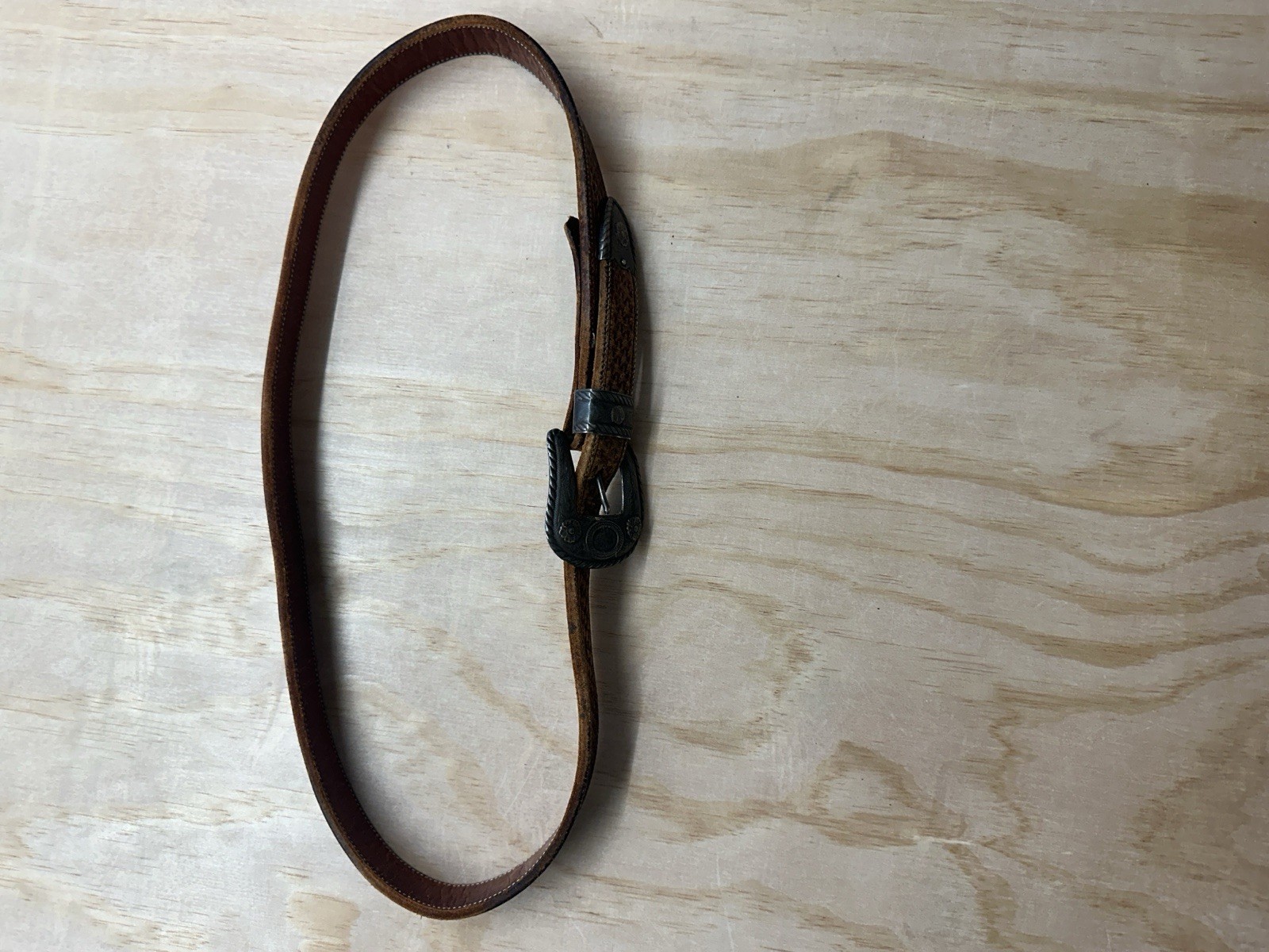 Vogt Ranger Belt Mens Size 36 Brown Leather Sterling Buckle Vintage Western