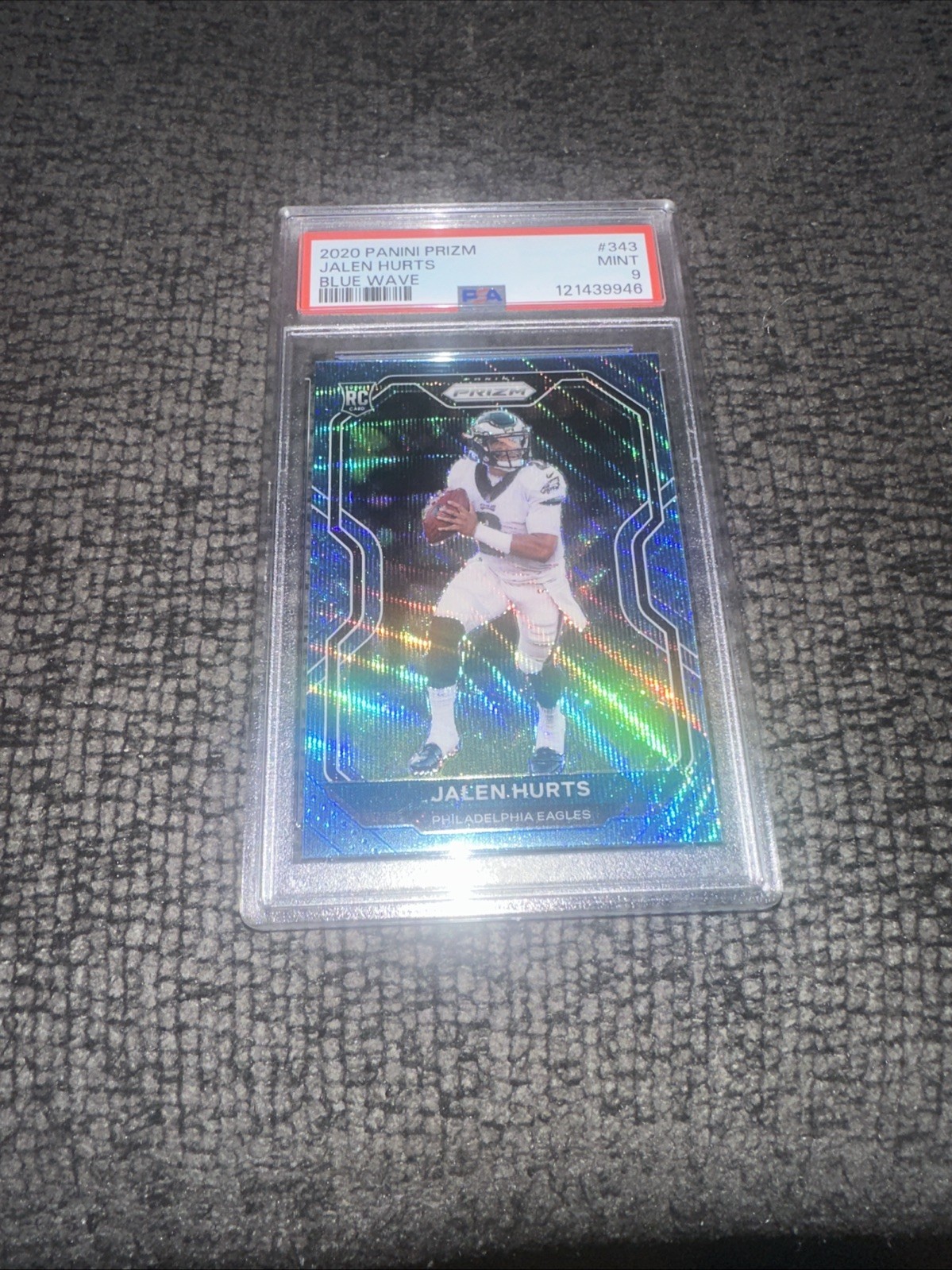 2020 Panini Prizm Jalen Hurts Blue Wave Rookie RC /199 #343 PSA 9 MINT