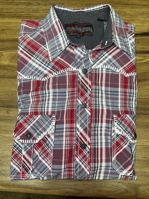 Rock & Roll Cowboy Red Plaid Western Shirt Long Sleeve Snap Front Mens M Rodeo