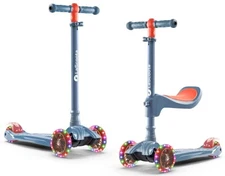 LASCOOTA 2-IN-1 KIDS KICK SCOOTER, REMOVABLE SEAT, 3 LED LIGHTED WHEELS