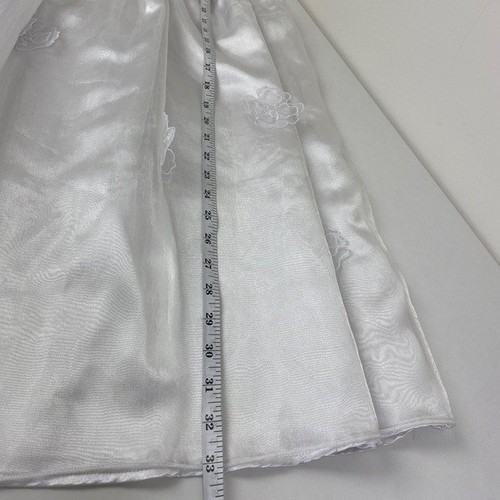 White Sleeveless Girls Dress With Embroidered Flowers & Button Back Closure Sz 7 - Picture 10 of 10