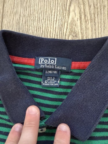 Polo Ralph Lauren Shirt Youth L Blue Green Striped Knit Polo Short Sleeve Rugby - Picture 3 of 5