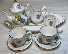 Vintage Staffordshire Miniature Mouse Birthday Tea Set English Fine Bone China