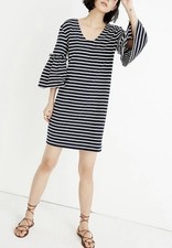 Madewell Striped Jersey Knit Bell Sleeve Dress Women’s M Navy White Nautical