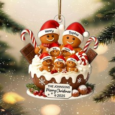 Personalized Gingerbread Christmas Ornament 2025, Custom Resin Family Ornament