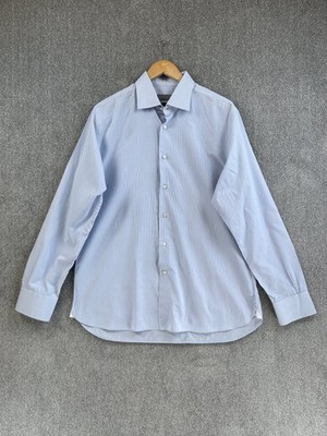 Canali Hemd Gr. 43 17 hellblau Baumwolle kariert formell Knopf exklusiv formell