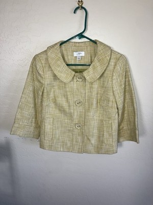Ann Taylor The Loft Women s Yellow Patterned Jacket Size 4 Excellent Condition