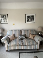Laura Ashley Country House 3 Seater Sofa DuckEgg Stripe Scroll Arms Castor Legs