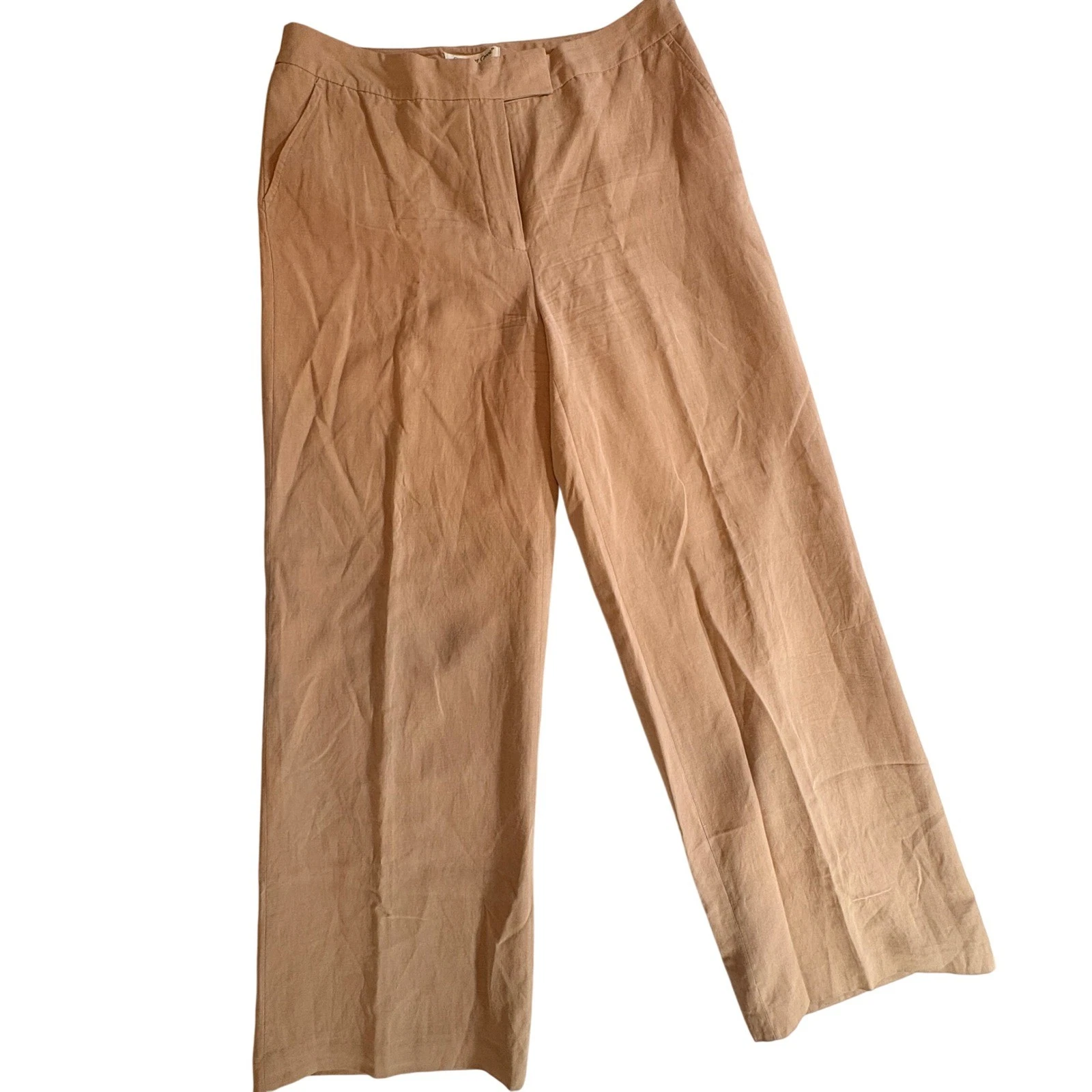 Coldwater Creek Wide Leg Pants Womens 8 Tan Silk Linen Blend Dress Trousers