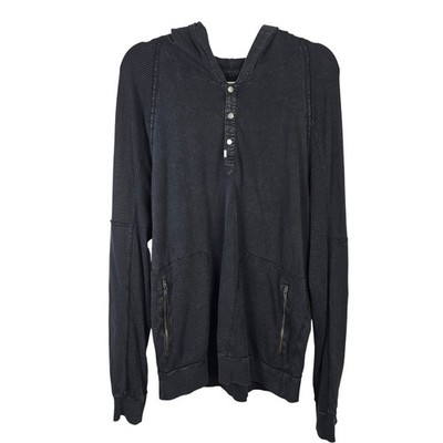 Calvin Klein Jeans Mens Large Black Henley Hoodie Mixed Media Waffle Knit Snap