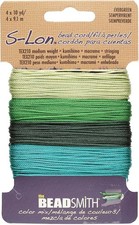 Beadsmith S-Lon Bead Cord .5 mm Twisted Nylon Cord for Stringing, Evergreen Mix