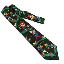 Vintage 1994 Looney Tunes Mania Golf Silk Tie Bugs Bunny Daffy Taz Black