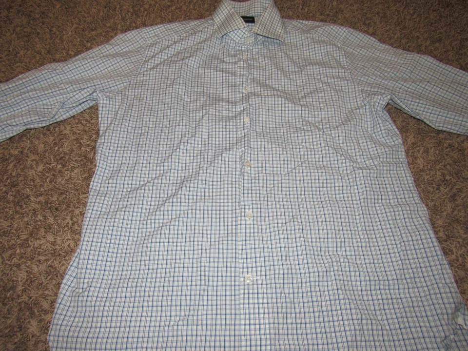 Camisa de vestir ERMEGILDO ZEGNA para hombre 41 16-33 azul blanco a cuadros Foto 3 de 4