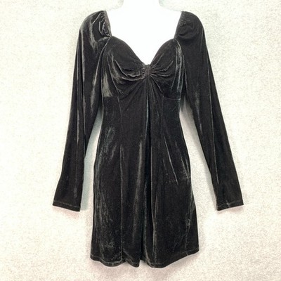 BCBG Black Velvet Babydoll Dress Small Black Y2K Dark Romantic Vamp Whimsigoth