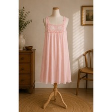 Vintage Handmade Pink Nightgown Ruffle Floral Lace Coquette Romantic