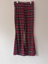 Jade by Jane Womens L Red Plaid Black Wide Leg Boho Pants w/Pockets USA Made