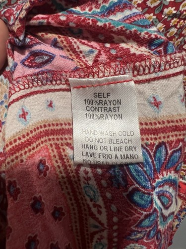 Easel Pretty Days Boho Flowy Cottage Core Patchwork Floral Dress Red Pink Size L - Picture 5 of 5