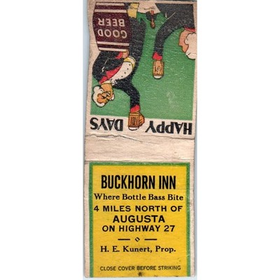 Buckhorn Inn Augusta H.E. Kunert Vintage Matchbook Cover SF4-Y3