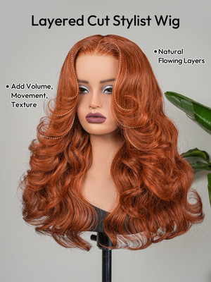 Echthaar Kleberlos Ready To Wear Lagenlook Cut 250% Dichte Wellig Orange