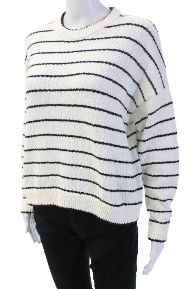 Cotton By Autumn Cashmere Unisex White Crewneck Striped Pullover Size M - Image 2 of 4