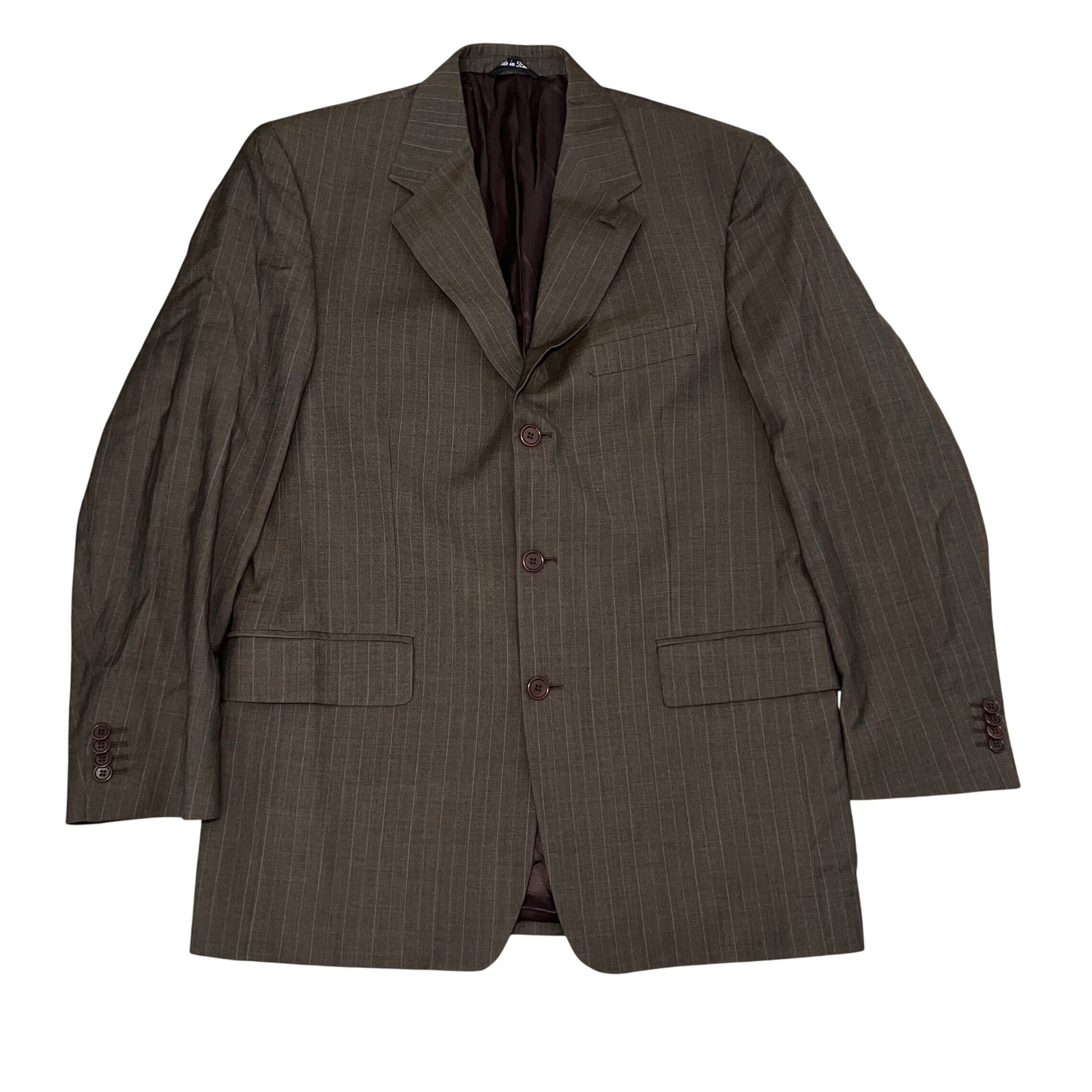 ADOLFO Made in Italy Mens 40R Pinstripe Wool Super 120s Blazer Brown