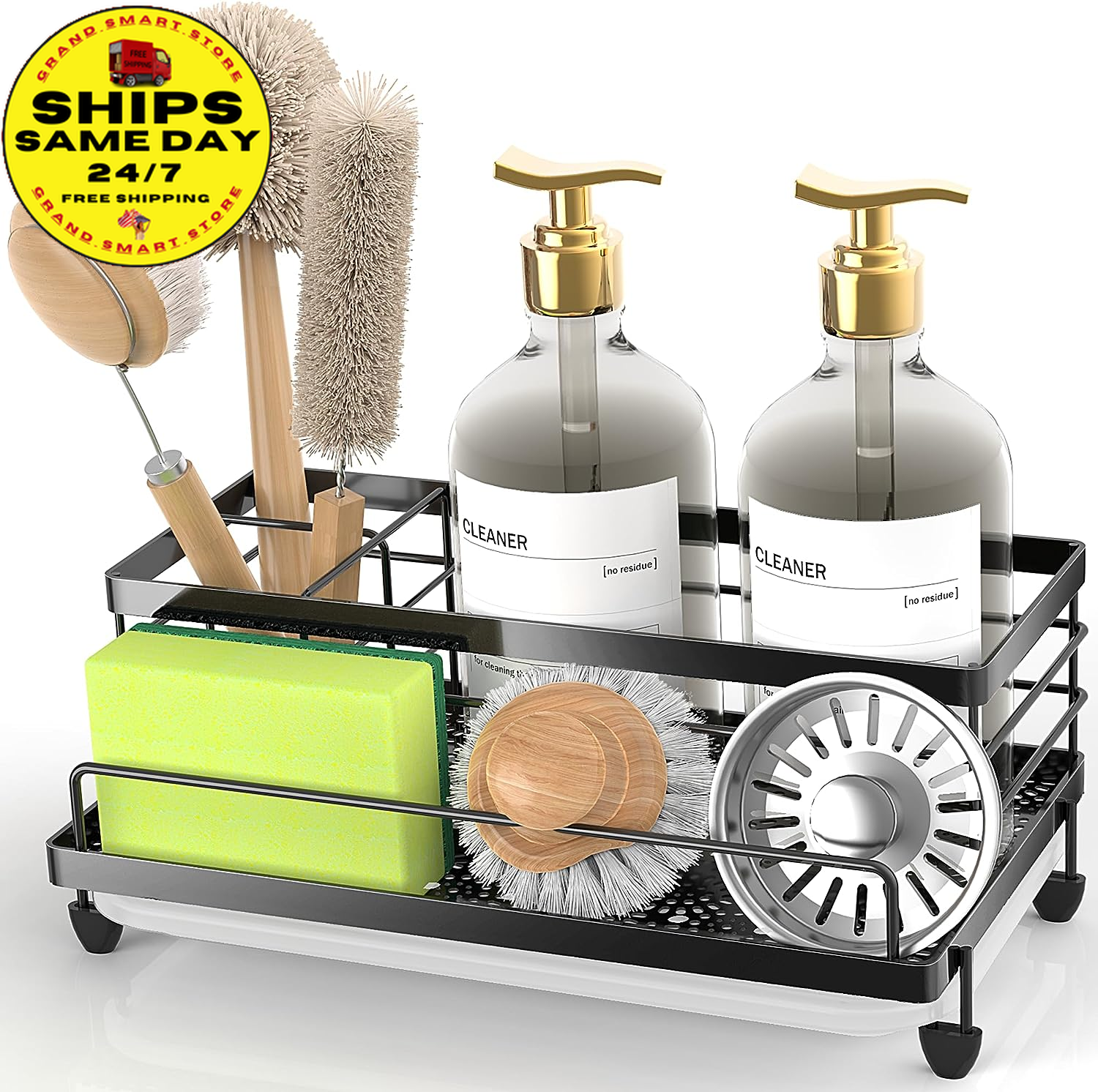Sponge Holder , Caddy Organizer, Sink Accessories with Drip Tray, Rustproof and-image