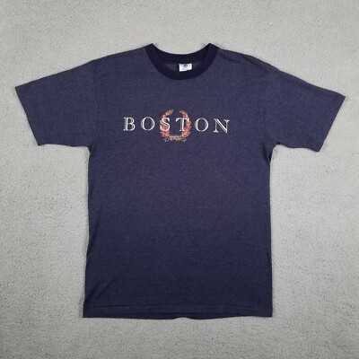 Vintage Boston Massachusetts Shirt Men Large Blue Single Stitch USA Made Belton
