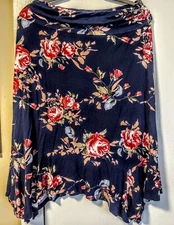 🌈SKIRT SIZE LARGE PrinStory FLARED Skirt  BLUE MULTICOLOR FLORALS SO PRETTY❤️